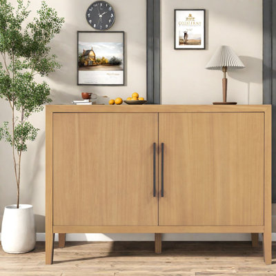 Space-saving Farmhouse Sideboard With Pine Veneer, Adjustable Features For Kitchen & Living Room