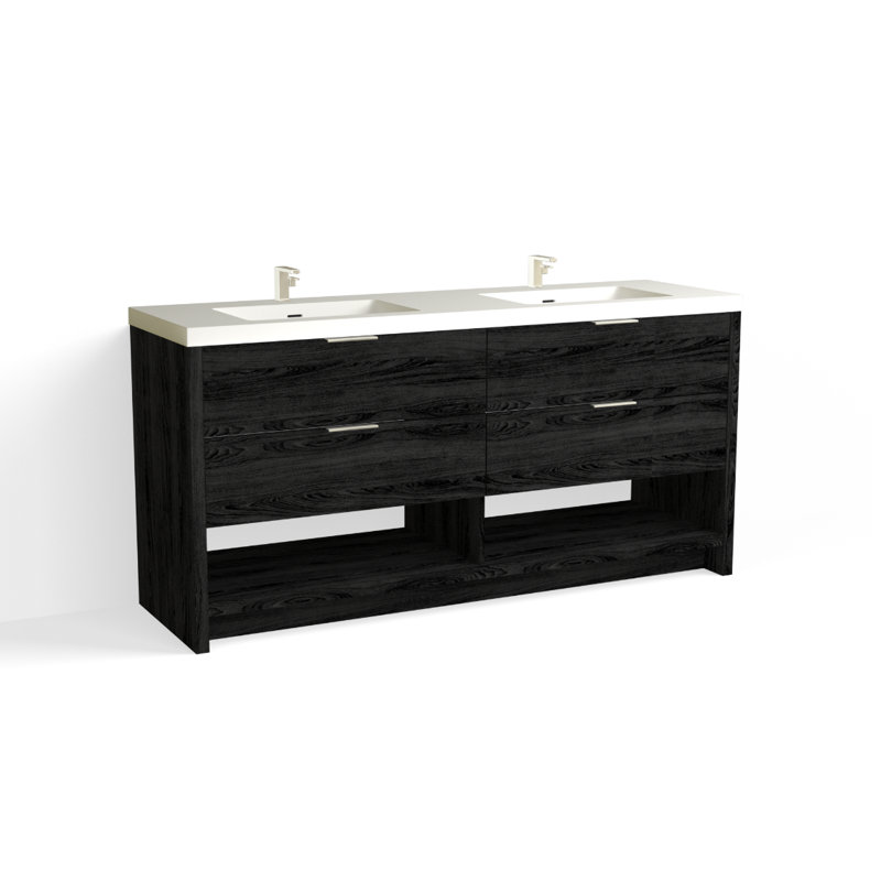 Vue 72" W Freestanding Double Bathroom Vanity, Biondo, Polished Nickel, Matte White/8" Widespread