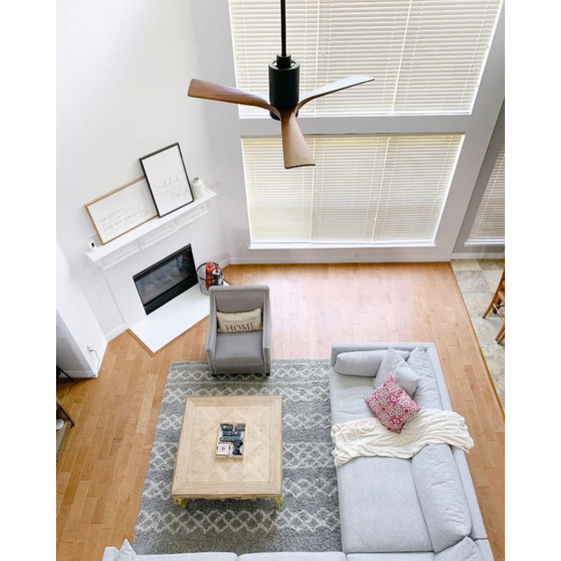 Patricia LED Downrod Ceiling Fan, 60", Matte Black, Walnut Tone