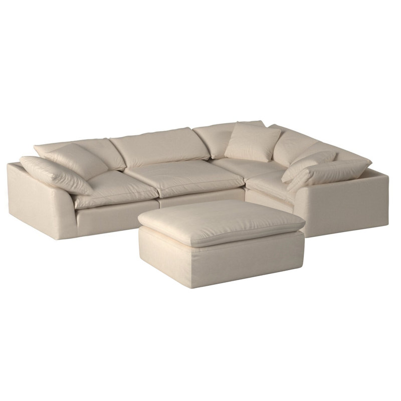 Caitlynne Cloud-Inspired 132" 5 Piece Oversized Deep Lounge Slipcovered Modular Corner Sectional with Ottoman | Performance Fabric Washable Water-Resistant Stain-Proof | Deep-Seating Down-Filled Couch | Plush Cushions, Modern Design