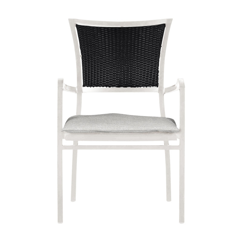Aire Stacking Patio Dining Armchair With Cushions, Welt, Chalk / Black, Tweed Toffee
