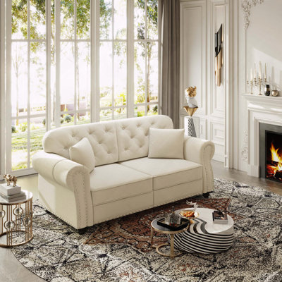 Velvet Chesterfield Sofa Nailhead Trim Button Tufted