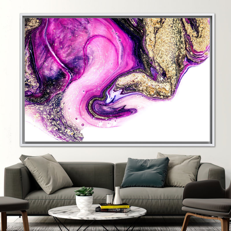 Luxurious Marble Abstract Canvas Art for Modern Wall Decor, White Floater Framed, 40 cm H x 60 cm W