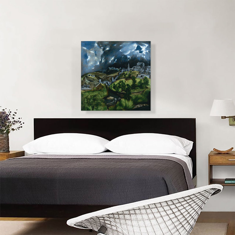 «View of Toledo 1599» par El Greco, reproduction d'art sur toile tendue, H 26 po x l 26 po x P 1,5 po