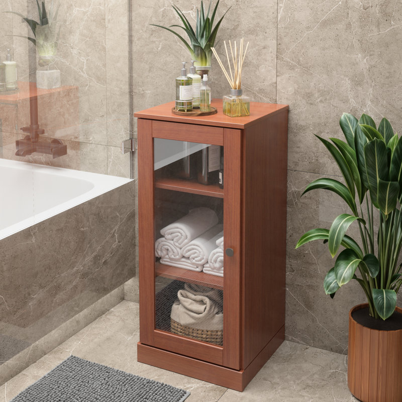 100% Solid Wood 16.5" Bathroom Cabinet with Clear Glass Door and Adjustable Shelves, Mocha