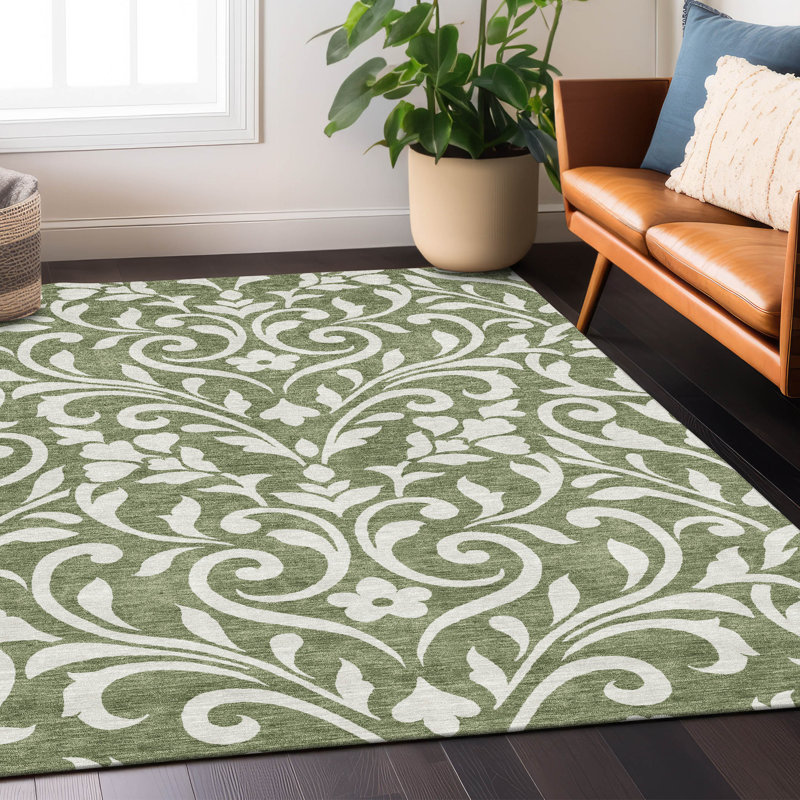 Malek Washable Floral Indoor / Outdoor Rug, Rectangle 3' x 5'