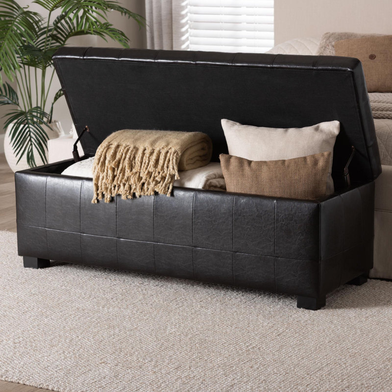 Repose-pieds capitonné rectangulaire avec rangement Lucrezia, Similicuir brun foncé