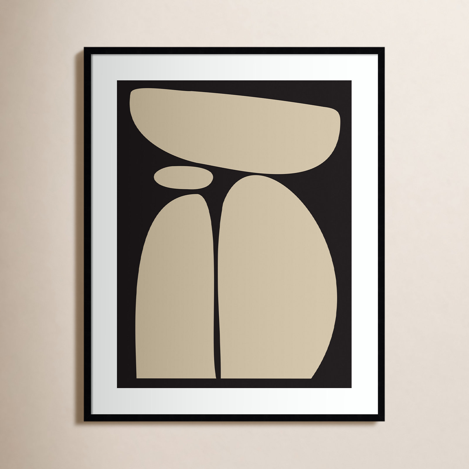 Balancing Zen Rocks Black And Tan by The Creative Bunch Studio, Black Framed, 41" H x 33" W