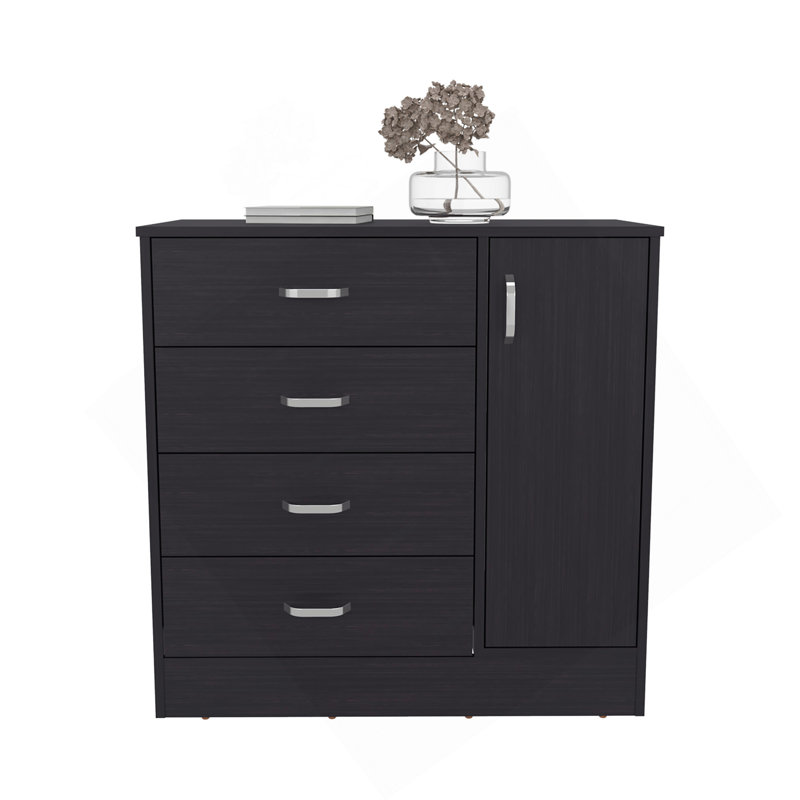 Commode, 1 porte, 4 tiroirs, 2 tablettes, wengé noir
