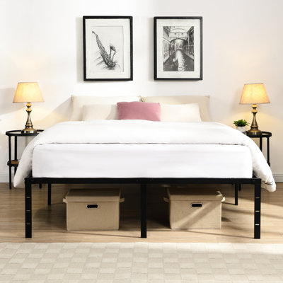 Black Heavy Duty Queen Size Bed Frame, Easy Assembly, No Squeak, 1000 - Pound Support, Reinforced Slat Under Storage, Ideal For Multiple Rooms, Holes Attachments Quick Squeaking, Static Resistance,