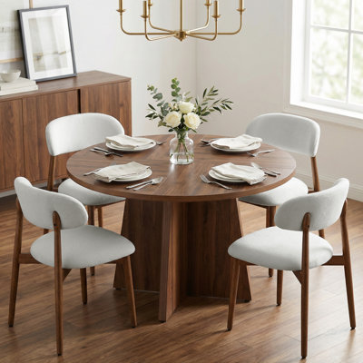 47’’ Round Wood Dining Table With Upholstered Chairs, Kitchen Dining Room Furniture Set