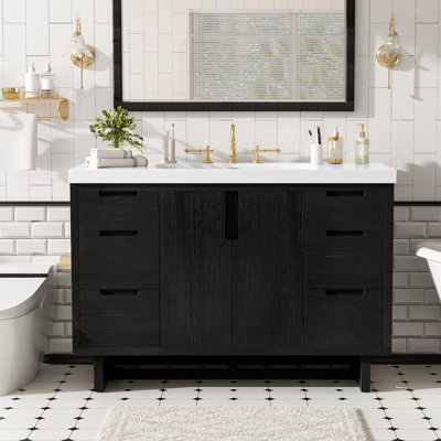 Meuble-lavabo 47,2 po avec lavabo, 6 tiroirs et armoire de rangement, poignées cachées avec portes à fermeture en douceur, moderne et contemporain, salle de bain