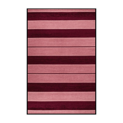 Tapis rouge à rayures horizontales lavable à la machine