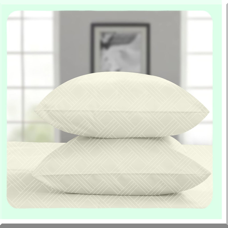 Luxury Jacquard Damask Cotton Pillowcase Set - 800 Thread Count ELS Striped Pillow Cover - Hotel Quality Celine Ivory Protectors - Home Linen