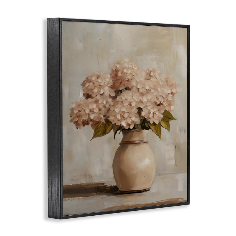 Hortensias Classic Blush, giclée encadrée, design par Franklyn Gregory, H 14 po x l 11 po, Giclée encadrée noir minuit