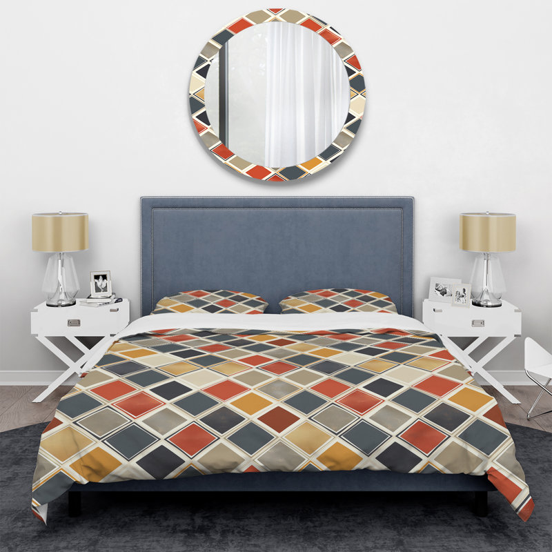 Ensemble de housse de couette moderne brun à motif losange moderne III, Housse de couette très grand et 2 très grandes t