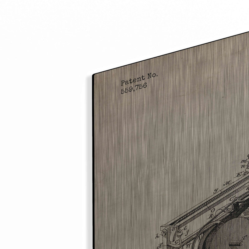 'Type Writing Machine Blueprint Patent Parchment' Metal Wall Art, 24" H x 36" W