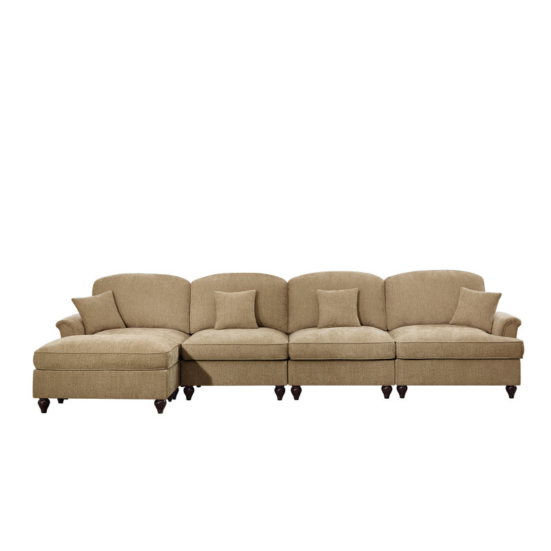 Canapé modulaire en L en chenille classique avec jupe à volants amovible, canapé modulaire à assise profonde et repose-pieds