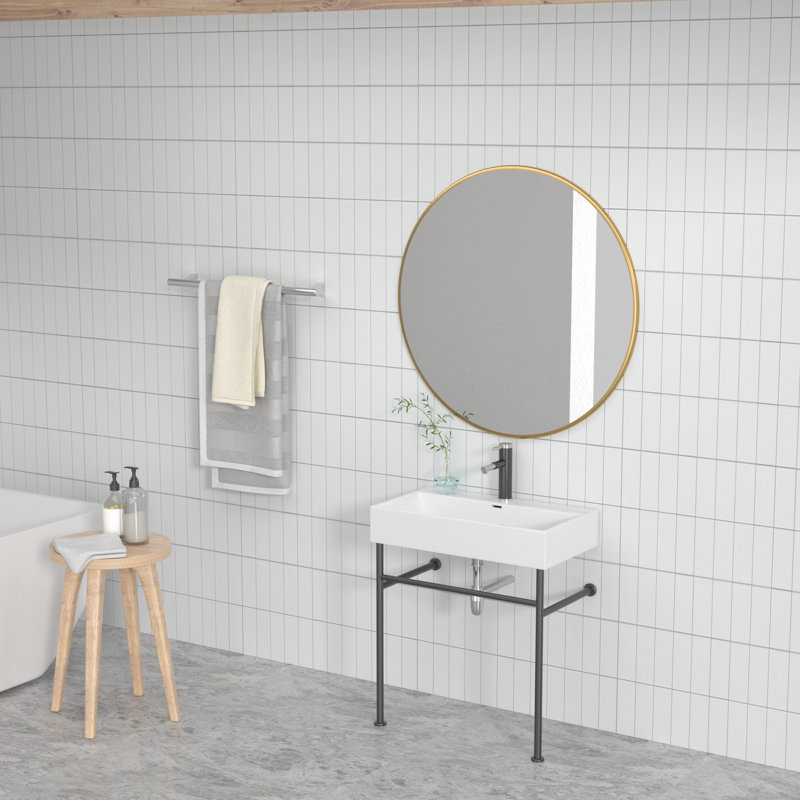 Kichae 17'' Ceramic Rectangular Bathroom Sink with Overflow, White/Black