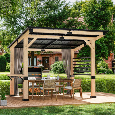 12 Ft. x 10 Ft. Solid Wood Patio Gazebo with Privacy Curtains