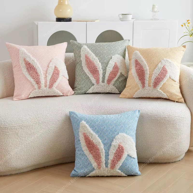 Easter Bunny Ear Throw Pillow Cover, Blue