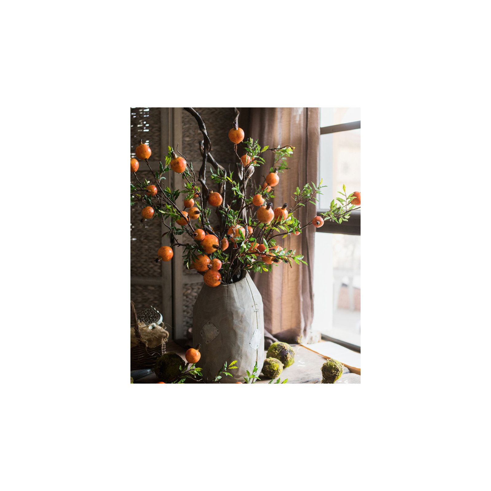 Rustic Artificial Pomegranate Fruit Stem, 3 Stems