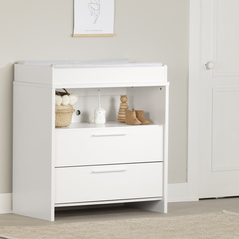 White Wooden Nursery Changing Table with Drawers