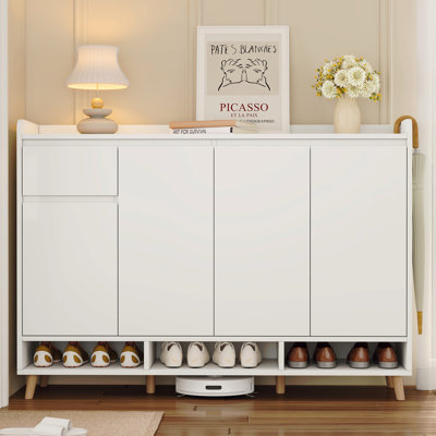 Sleek and Contemporary Shoe Cabinet with Adjustable Shelves, Minimalist Home Organizer with Solid Wood Legs, Storage Sideboard for Entryway, Living Room