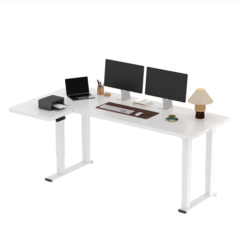 71" L-Shaped Standing Desk, 4-Leg with Memory Controller for Home Office, Gaming & Study, White, 46" H x 71" W x 43.30" D