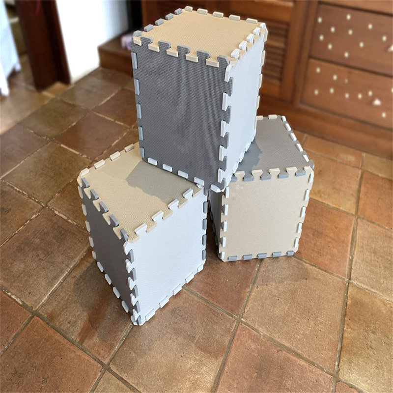 Tapis de jeu en mousse non toxique, Crème / gris / beige