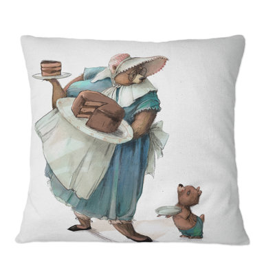 Cute Cartoon Teddy Bear With Little White Hare II - Children''s Art Printed Throw Pillow -  Design Art, CU39217-18-18