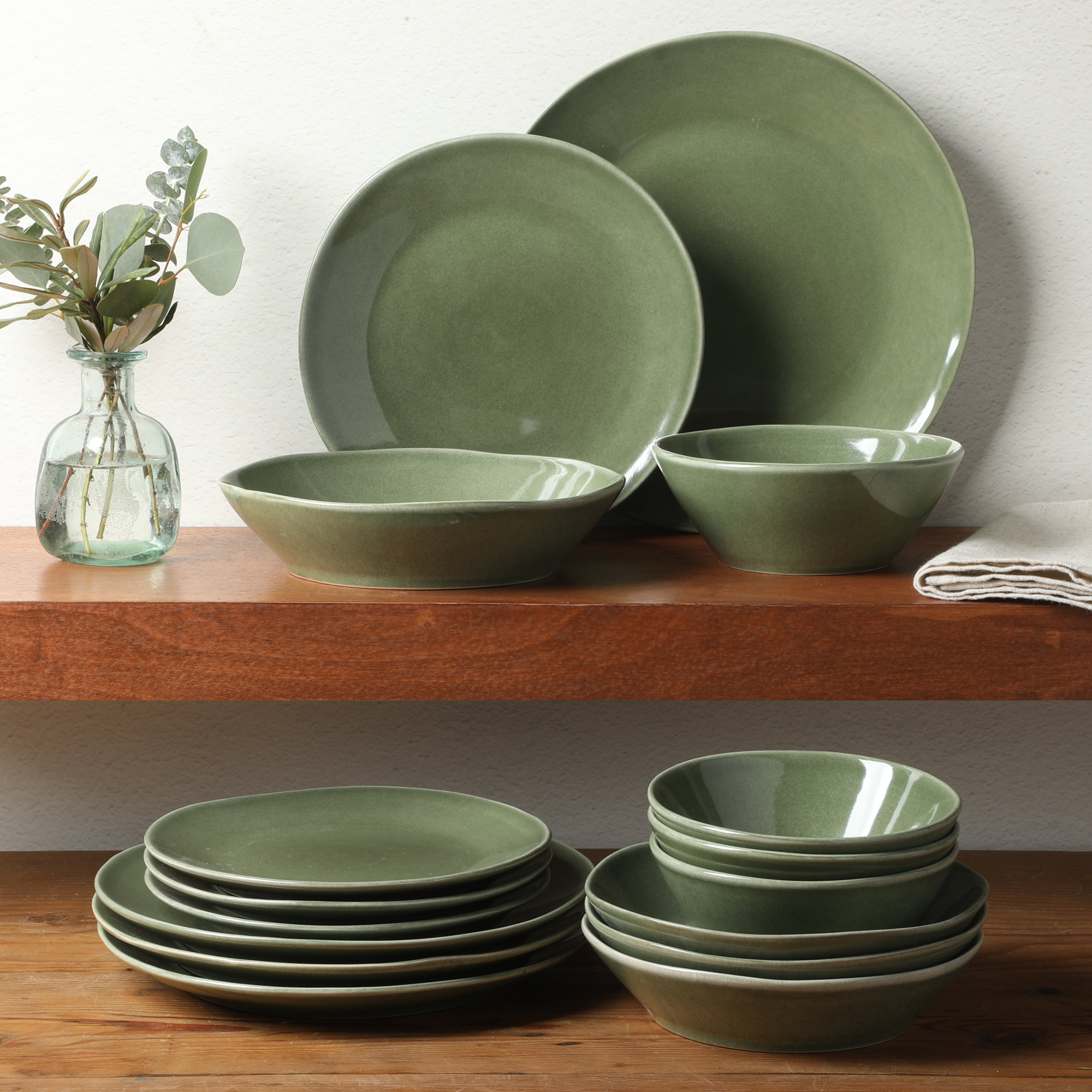 Bloomhouse Montecito Breeze 16 Piece (Service for 4) Double Plates and Bowls Stoneware Reactive Glaze Dinnerware Set - Laguna Dawn