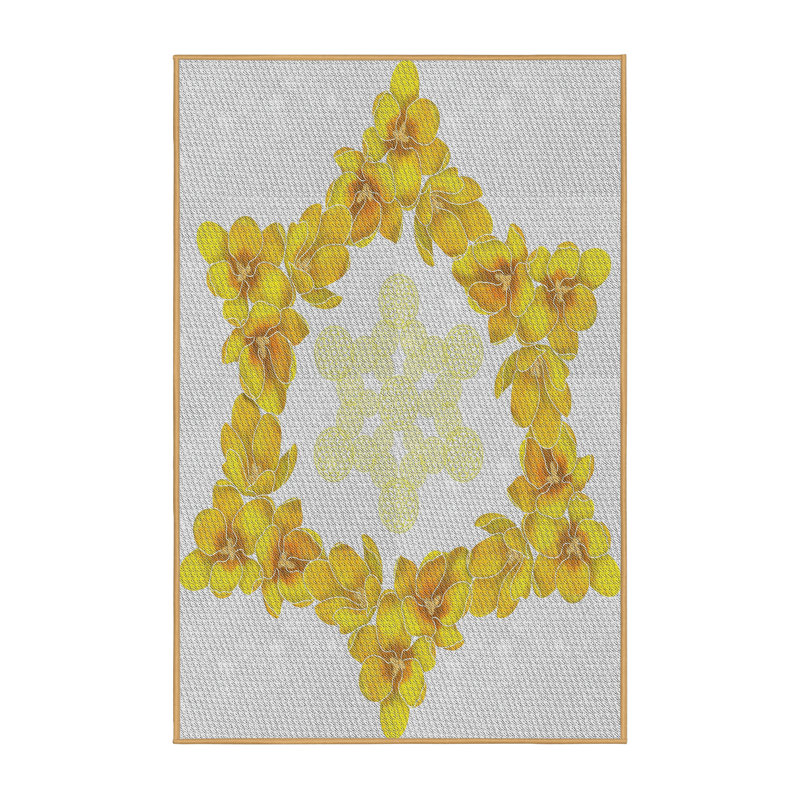 Tapis jaune à motif floral Lifthrasir, Rectangle 3 pi x 5 pi