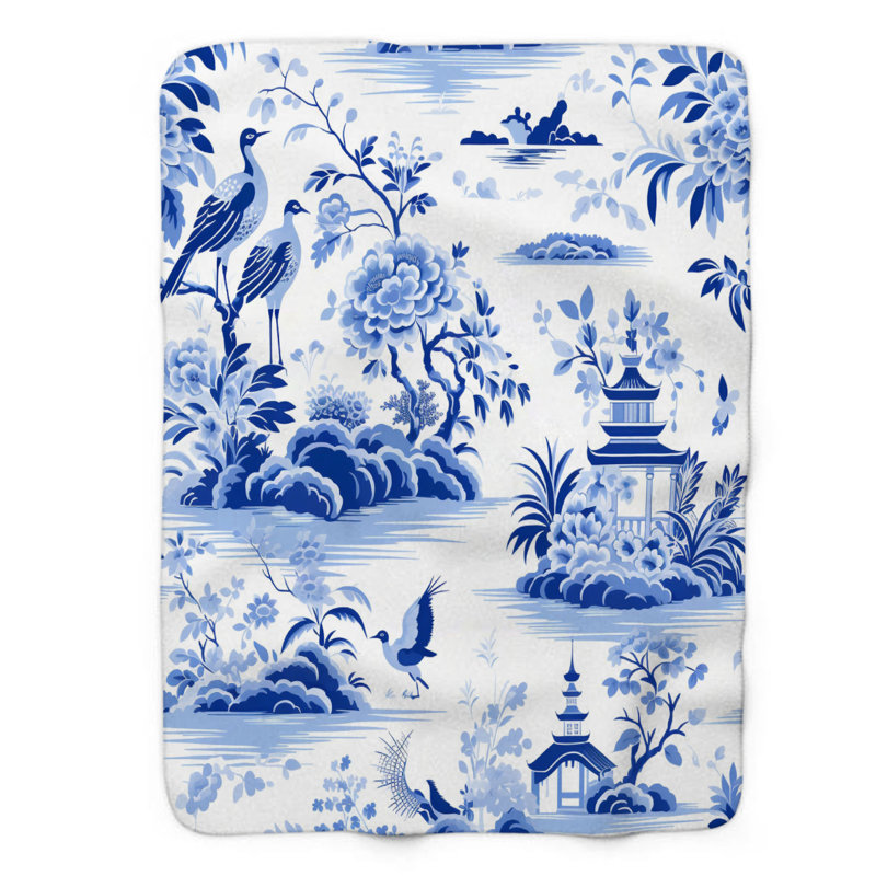 Elegant Chinoiserie - Couverture sherpa de qualité supérieure 1 pièce, Grand lit