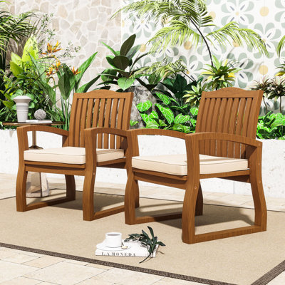 Ensemble de 2 chaises de salle à manger d'extérieur en bois avec coussin et structure durable