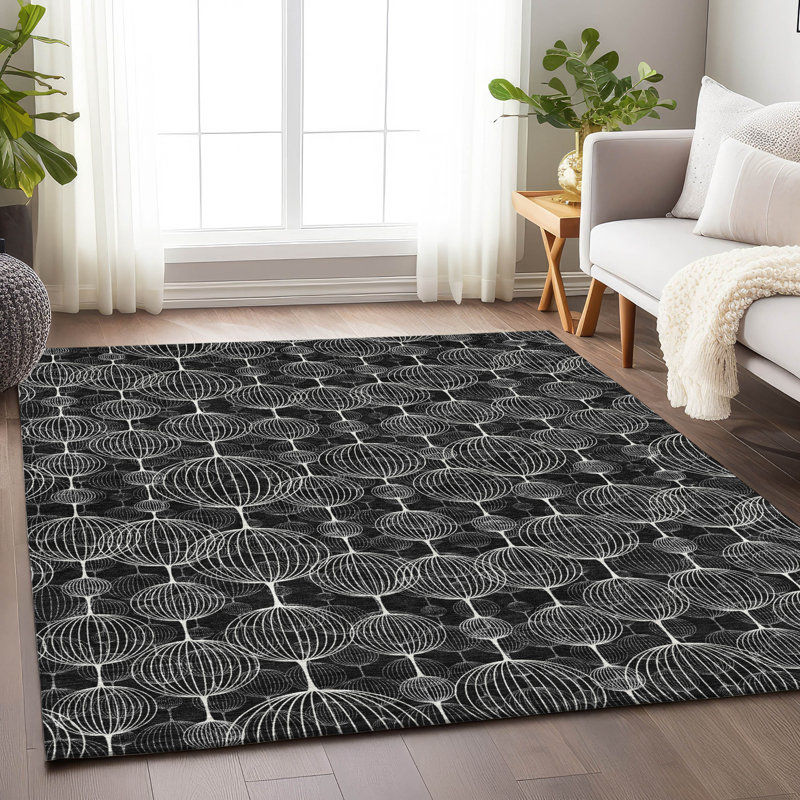 Tapis noir Prisco lavable à la machine de qualité supérieure, Rectangle 9 pi x 12 pi