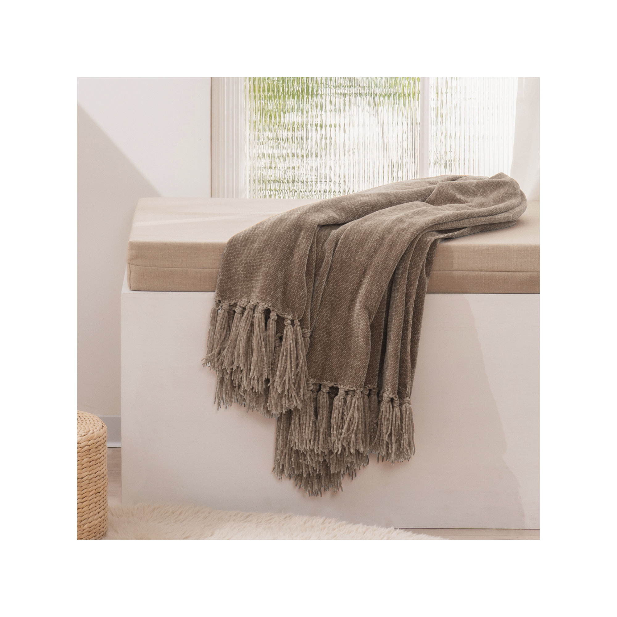 Soft Chenille Throw Blanket, Mocha Brown, 80" L x 60" W
