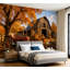 Papier peint mural autocollant de style rustique avec tracteur rouge et citrouilles, décor automnal, pour chambre ou salon. Dimensions : 254 cm (L) x 366 cm (l).-1944855656-1944855660
