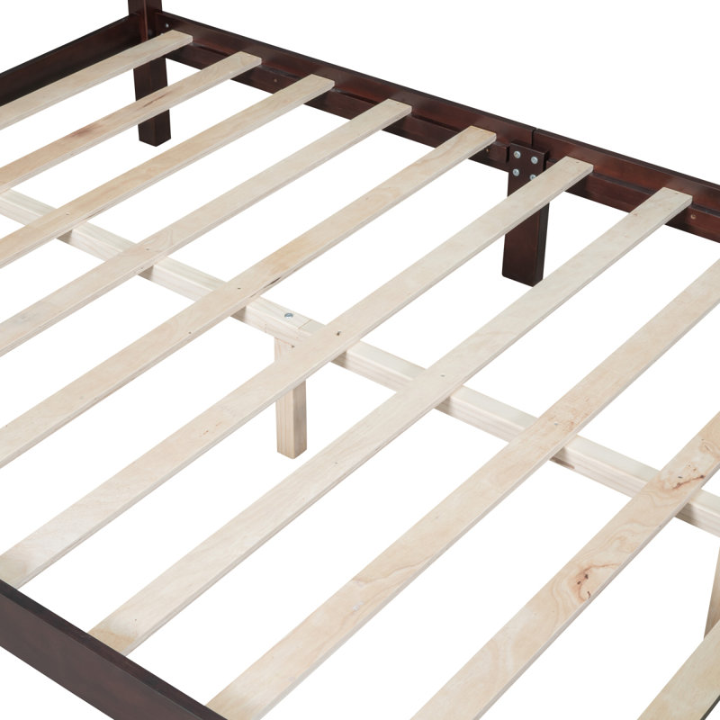 Structure de lit plateforme en bois grand format, lit plateforme de style rétro avec support en lattes de bois, noyer foncé