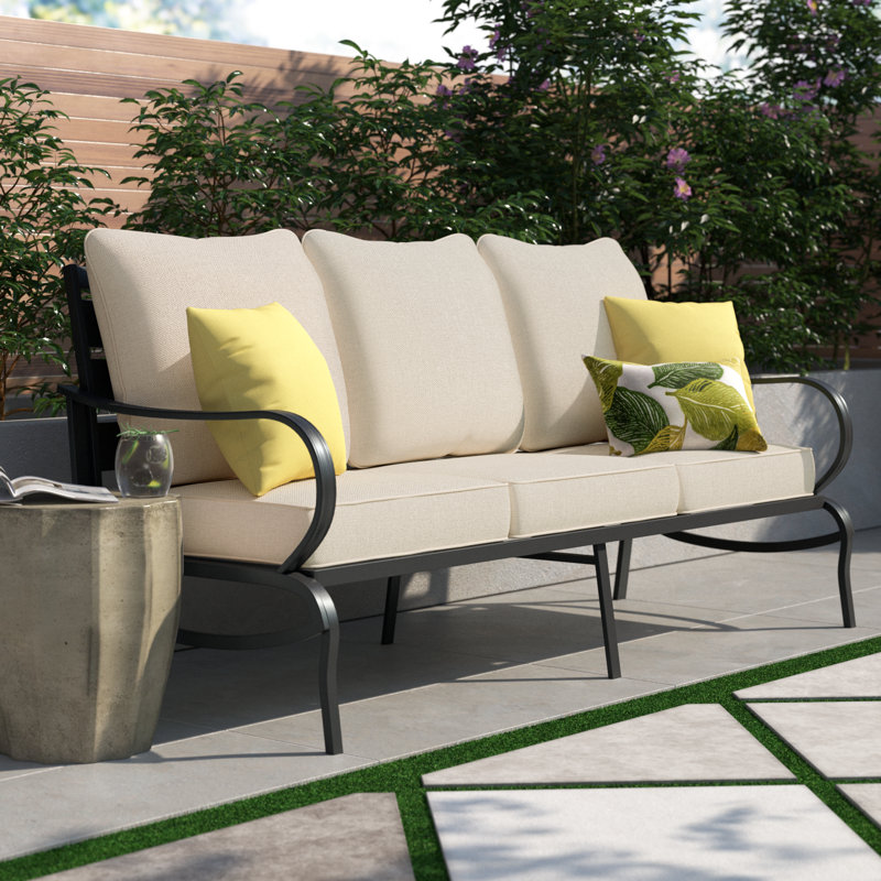 Argirios 75'' Wide Metal Outdoor Patio Sofa with Cushions, Beige