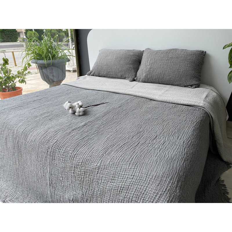 Muslin Coverlet, Queen Coverlet / Bedspread, Anthracite