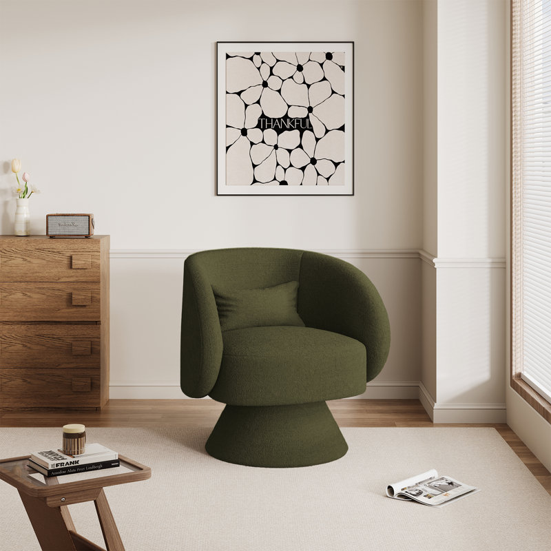 Modern Upholstered Swivel Barrel Chair, Green Teddy