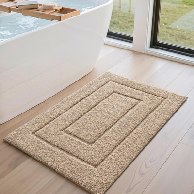 Bathroom Rug  Non Slip Washable Bath Mat for Shower Floor Absorbent Soft Bathmat with Rubber Backing Quick Dry Microfiber Carpet Beige