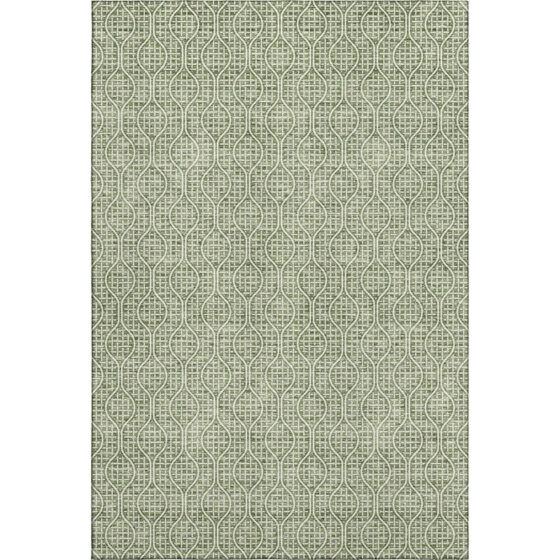 Premium Machine Washable Prisco Green Rug, Rectangle 10' x 14'