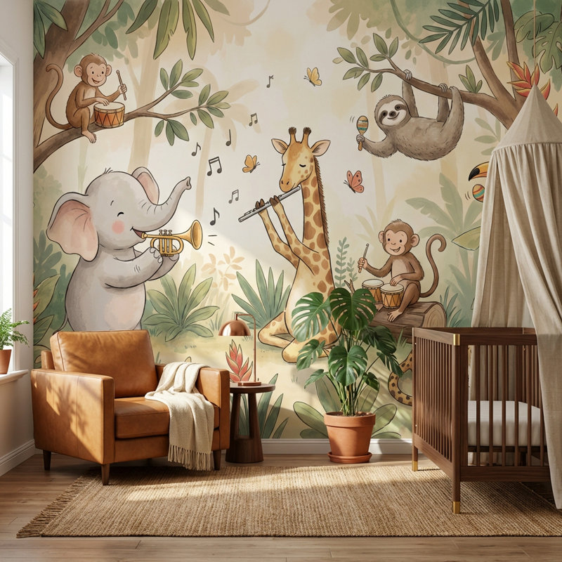 Papier peint nature animaux de la jungle, 120" x 96", Peler et coller