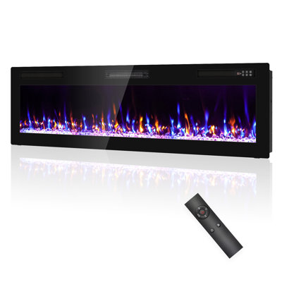Recessed and Wall Mounted Fire Places Ultra Thin Narrow Beleze with Remote Control, Screen Control, Adjustable Flame Colors and Speed