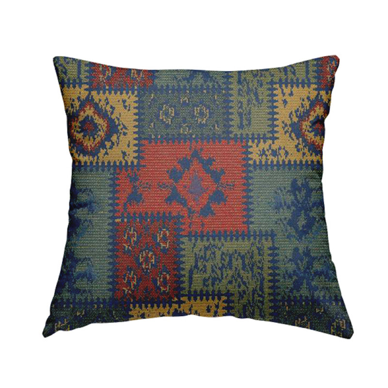 Ashtyn Patchwork Square Cushion, 43cm H x 43cm W x 5cm D, Navy/Orange/Yellow