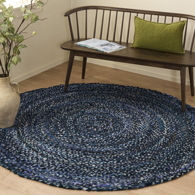 Braided Hand Woven Cotton Solid Color Indoor Rug, Round 6'