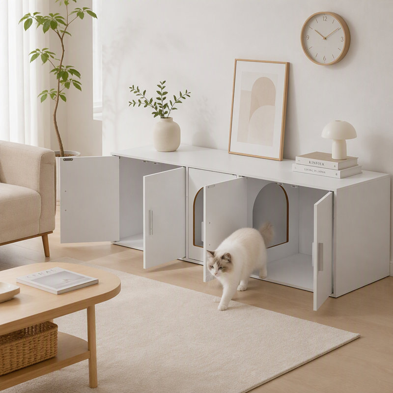 Enclos pour bac à litière pour chat avec crochet et portes