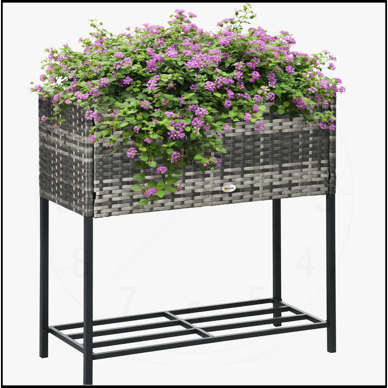 Elevated Planter Box with Rattan Wicker Look, Grey
